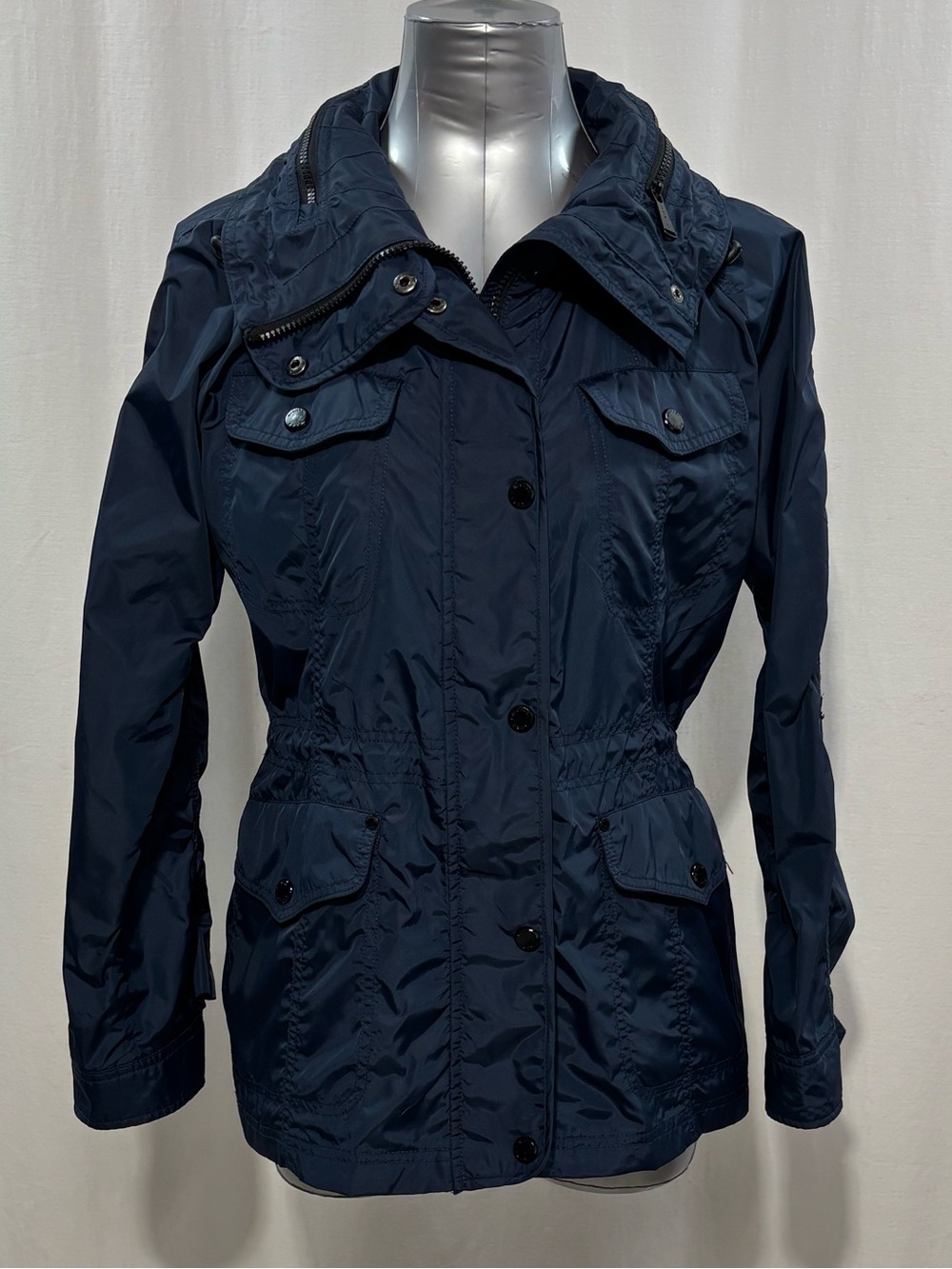Michael Kors Packable Anorak Utility Rain Jacket w/ hood Navy Blue Sz Large